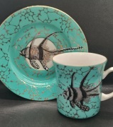 Ręcznie malowana filiżanka + spodek PRL –kardynałek Banggai  | unikat