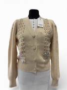 Nowy sweterek kardigan beżowy cyrkonie perełki