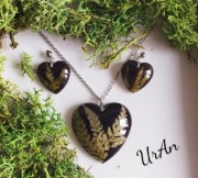 Naszyjnik i kolczyki komplet z  prawdziwą paprotka