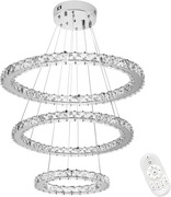 Lampa Sufitowa Wisząca Nowoczesna Kryształowa Żyrandol 3 Ringi 72W Pilot