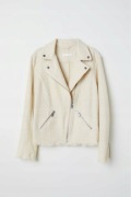 H&M kurtka motocyklowa boucle chanelka kremowa żakardowa biker ramoneska