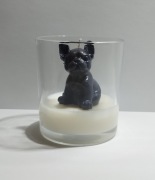 ŚWIECZKA OZDOBNA  W KSZTAŁCIE PIESKA 25 GR W SZKLE OTWARTYM - czarny.