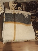 Koc polarowy biało-musztardowo-szary