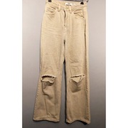 Spodnie kremowe dzwony szerokie nogawki z dziurami 100% bawełna