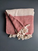 Wielofunkcyjny bawełniany Peshtemal 100x180 kremowo czerwony 