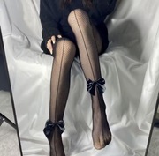 Egzotyczne koronkowe pończochy kabaretki z dużą kokardą, nylonowe rajstopy 