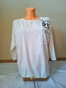 Biała bluzka na lato, wieczory, luźna biała bluzka ze ściągaczem