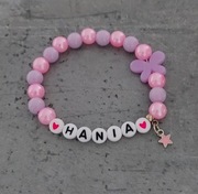 Bransoletka imię imienna z imieniem koraliki zawieszka różowa 