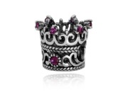 Koralik charms Korona czerwone cyrkonie srebro 925 bransoletki modułowe