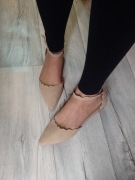 (42/43) Beżowe Baleriny wieczorowe z zapięciem, NOWE 