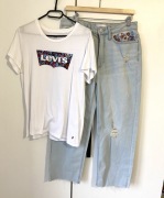 Haftowane spodnie dżinsowe crop, nowe r. M