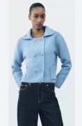 ZARA Sweter jasnoniebieski z kołnierzykiem bawełna M