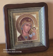 Grecka Ikona prawosławna w kiocie Matka Boska Kazańska. Rosyjska. Ślubna.