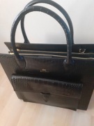 Torba damska aktówka czarna, skóra naturalna