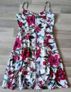 Dorothy Perkins letnia sukienka na ramiączkach biała w kwiaty fuksja 44