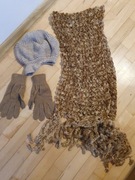 Komplet damski czapka szalik rękawice M