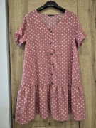 Shein sukienka ciążowa kropki groszki retro guziki falbanka brudny róż 38