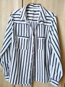 Damska koszula w czarno-białe pionowe paski XL