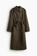 H&M trencz płaszcz oversize prochowiec długi quiet luxury khaki zielony S/M