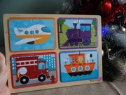 puzzle drewniane doug & melissa 4 elementy lokomotywa straż pożarna statek 