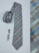 Jedwabny krawat męski szary niebieski brązowy silk jedwab kratka tartan