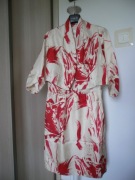 NICOLE FARHI WESELE KOKTAJL 100%JEDWAB 100%SILK KREMOWA CZERWONE MAZAJE 40