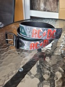 Czarny skórzany pasek z nadrukiem AC/DC