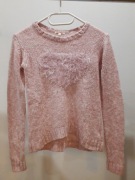 Sweterek 140 cm 9-10 lat różowo-biały melanż 