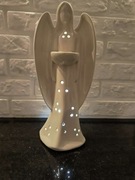 Piękny Ceramiczny Świecznik Anioł Lampion Biały 35cm