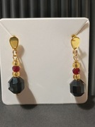 Kolczyki nowe z naturalnymi kamieniami, turmalin 1x1, hematyt. Stal 316.