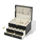 Kuferek Szkatułka Pudełko Na Biżuterię 3-piętrowy Czarny