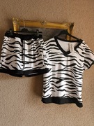 Komplet damski bluzka szorty biały czarny wzór zebra