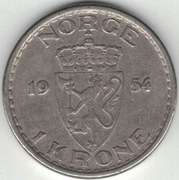 Norwegia 1 korona krone 1954 - 25 mm - nr 2