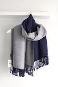 Dwustronny szalik szaro granatowy z wełną