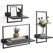 Półki ścienne wiszące 3szt - kwadratowe regały z drewna dębowego