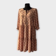 F&F Sukienka Midi w Grochy Wiskoza Beżowa  42 XL BDB