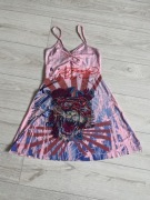 Ed Hardy by Christian Audigier – sukienka Y2K z tygrysem i cyrkoniami (M/L)