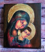 Ikona Matka z dzieckiem decoupage handmade