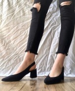 Skórzane zamszowe buty ryłko sandały obcas