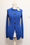Rhea. wełna Merino niebieski sweter rozpinany rib cardigan M button