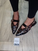 (42) ASOS Design/ Czarne, bogato zdobione baleriny z Londynu, NOWE 