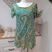 Indyjska tunika S bawełna turkusowa paisley kolorowa krótki rękaw