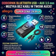 Odbiornik Bluetooth USB | AUX 3,5mm Bezprzewodowe Audio