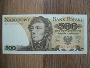 BANKNOT NBP PRL 500 ZŁOTYCH 1982 ROK SERIA GF KOŚCIUSZKO UNC