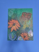 Obraz akryl głowa maska kwiaty zielony pomarańczowy brązowy na płótnie