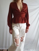 Brązowa Bluzka Damska z Głębokim Dekoltem na Guziki XS 34 In The Style