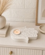 Świecznik Ręka Fatimy na tealight | gips polimerowy BOHO