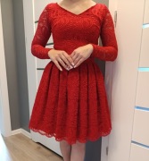 Sukienka na ślub 34-36 S-XS czerwona koronkowa rozkloszowana