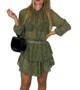 Sukienka oliwkowa na gumce w pasie Rozmiar S M L