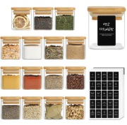 Szklane Słoiki Na Przyprawy Z Bambusową Pokrywką 16 Sztuk 120 ml